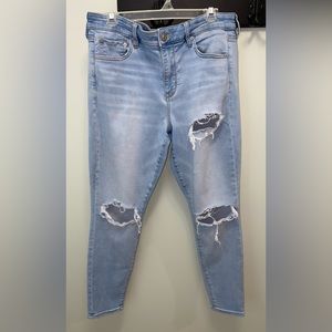 AE NEXT LEVEL HIGH WAISTED JEGGINGS - LIGHT BRIGHT INDIGO - US 16 SHORT